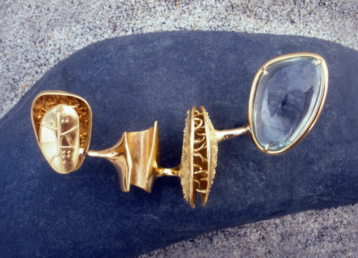 Toza, pin, gold and aquamarine, 1960s