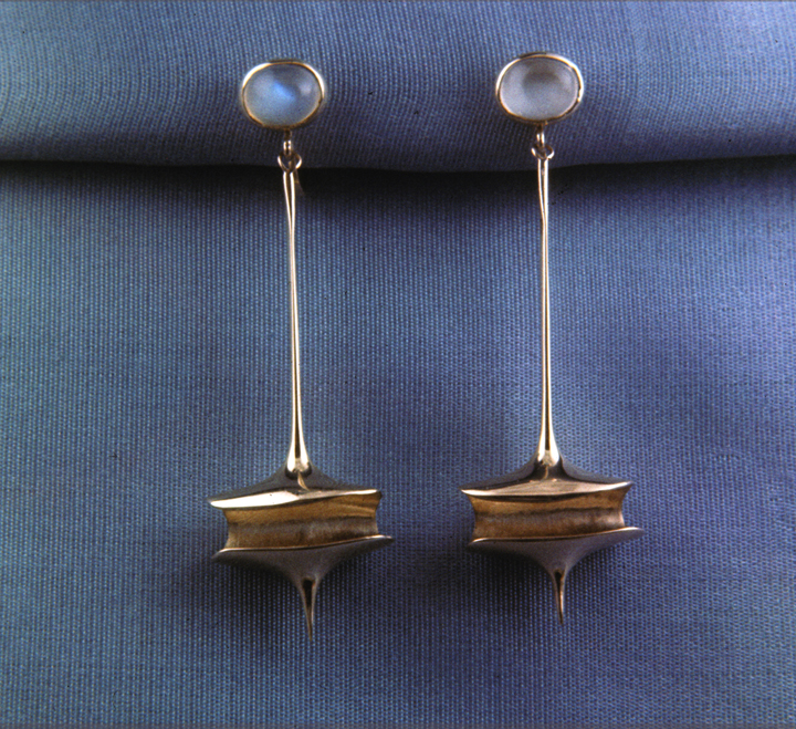 Toza, earrings, gold with moonstone, 1960s
